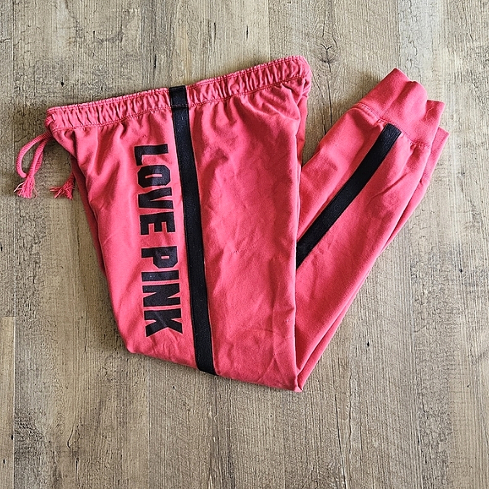 Victoria’s Secret PINK Red Orange Black Logo Women’s Sleep Pants Joggers Medium